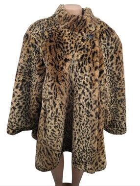 Vtg 80s Monterey Fashions Leopard Faux Fur Swing Coat Women Plus EUC